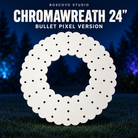 ChromaWreath 24" BULLETS ONLY by Boscoyo Studio, original unlit coro prop on a dark blue evening yard background.