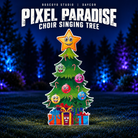 Boscoyo DayCor Pixel Paradise Choir Singing Tree with its original printed star, singing ornaments, candy canes and gifts, shown without installed lights.