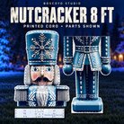 Boscoyo DayCor Hi-Res Nutcracker8-foot printed coro parts: blue and silver upper section, lower section, and white backer, shown unlit on a dark blue evening yard.
