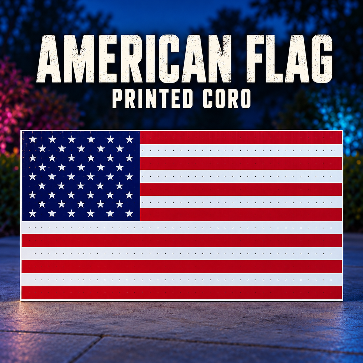 Boscoyo DayCor HiRes American Flag, an unlit rectangular printed coro flag with original stars, thirteen stripes and empty pixel holes.
