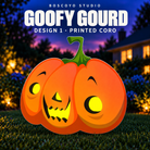 DayCor HiRes Goofy Gourd printed coro prop, Design 1, unlit in an evening yard setting