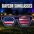 Boscoyo Studio DayCor HiRes Sunglasses, flat patriotic printed coro prop with empty pixel holes.