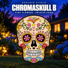 DayCor™ HiRes ChromaSkull B Pink Flowers printed coro prop, unlit in an evening yard setting