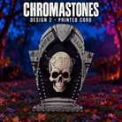 DayCorO HiRes ChromaStones design 2 printed coro gravestone with its original skull artwork and empty pixel holes.