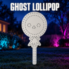 Boscoyo Ghost Lollipop white bare coro with circular ghost head, tied-wrapper shape, stick and original empty pixel holes.