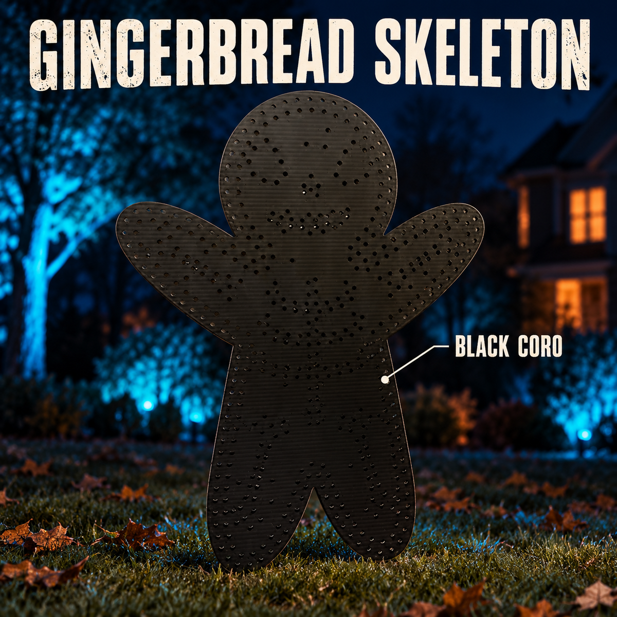 GINGERBREAD SKELETON by Boscoyo Studio, exact product shown in a blue-lit evening yard