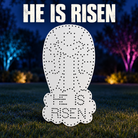 Boscoyo He Is Risen white bare coro, original cross and robe hole artwork above the cloud-shaped text base.