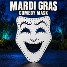 Boscoyo Mardi Gras Comedy Mask in white coro, with the original smiling face cutouts and unlit pixel holes.