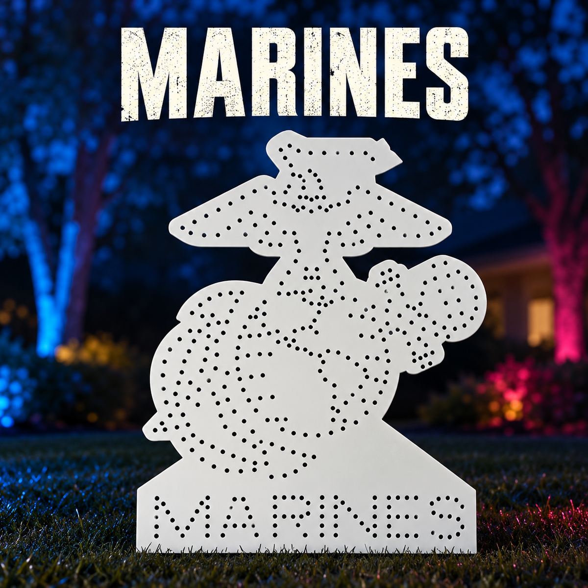 Boscoyo Marines white bare coro with original eagle, globe and anchor silhouette and MARINES hole lettering.