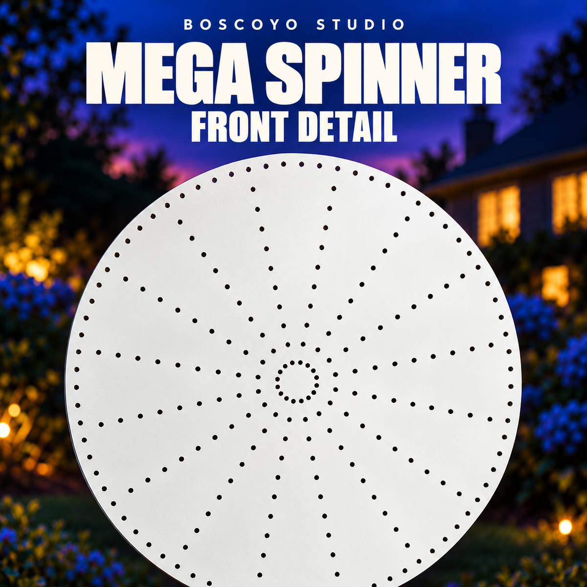 Mega Spinner white coro front detail showing its original radial pixel-hole layout, unlit.