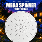 Mega Spinner white coro front detail showing its original radial pixel-hole layout, unlit.