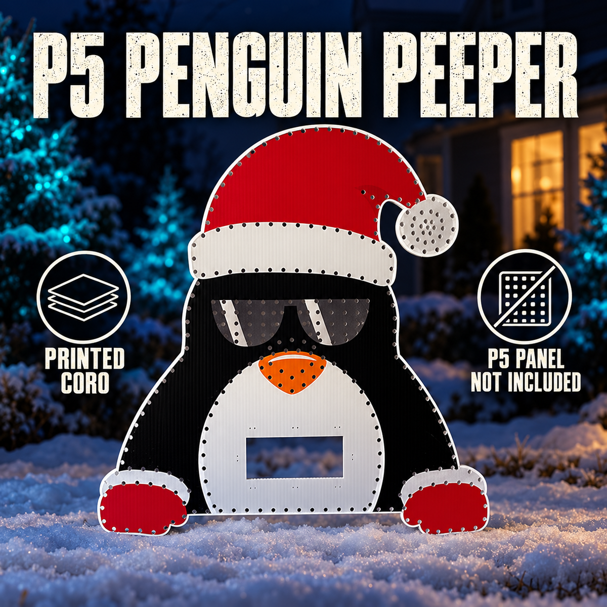 Boscoyo P5 DayCor Penguin Peeper printed coro prop with empty panel opening; P5 panel not included
