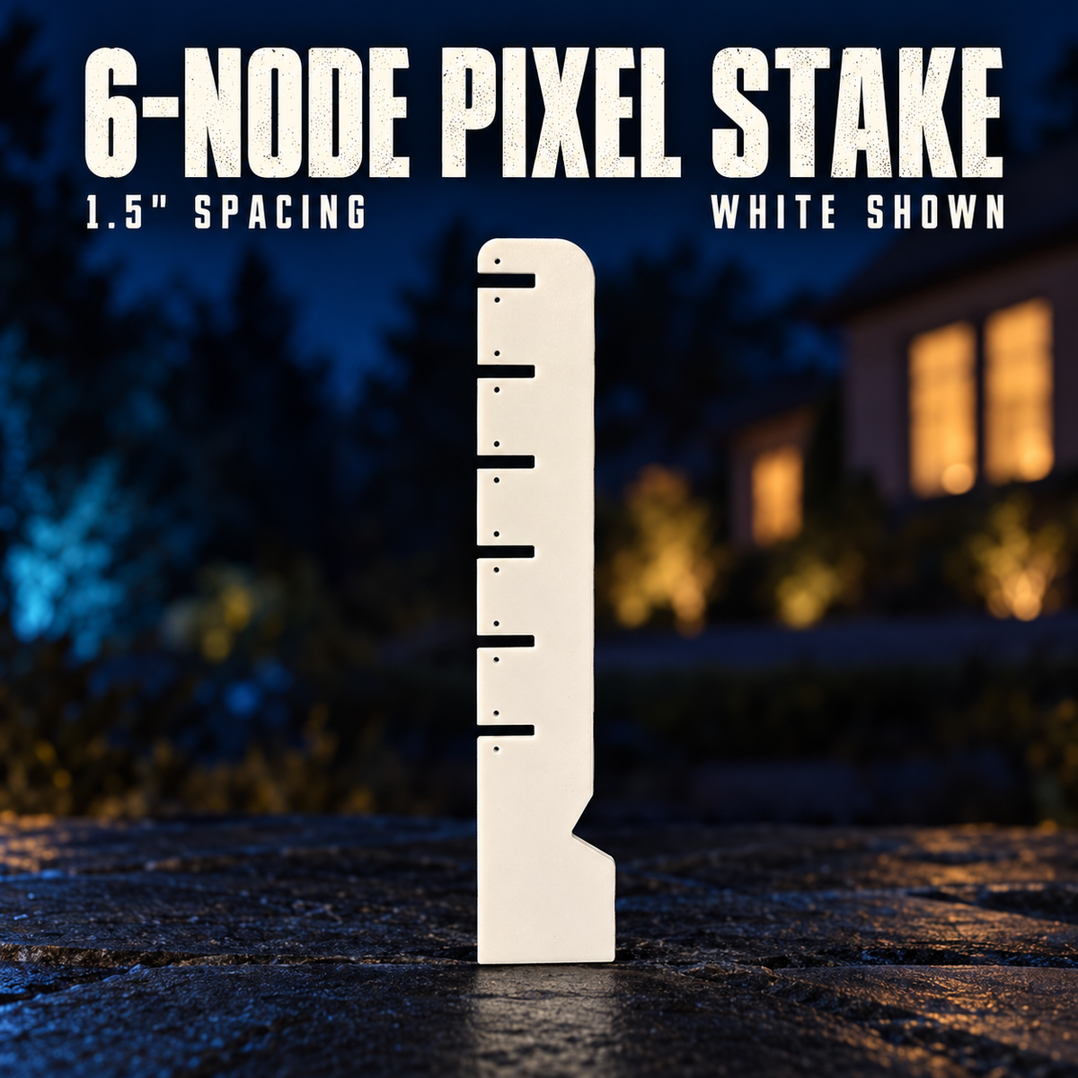 Peace Family six-node white pixel stake with 1.5-inch spacing, shown without pixels or a ground spike.