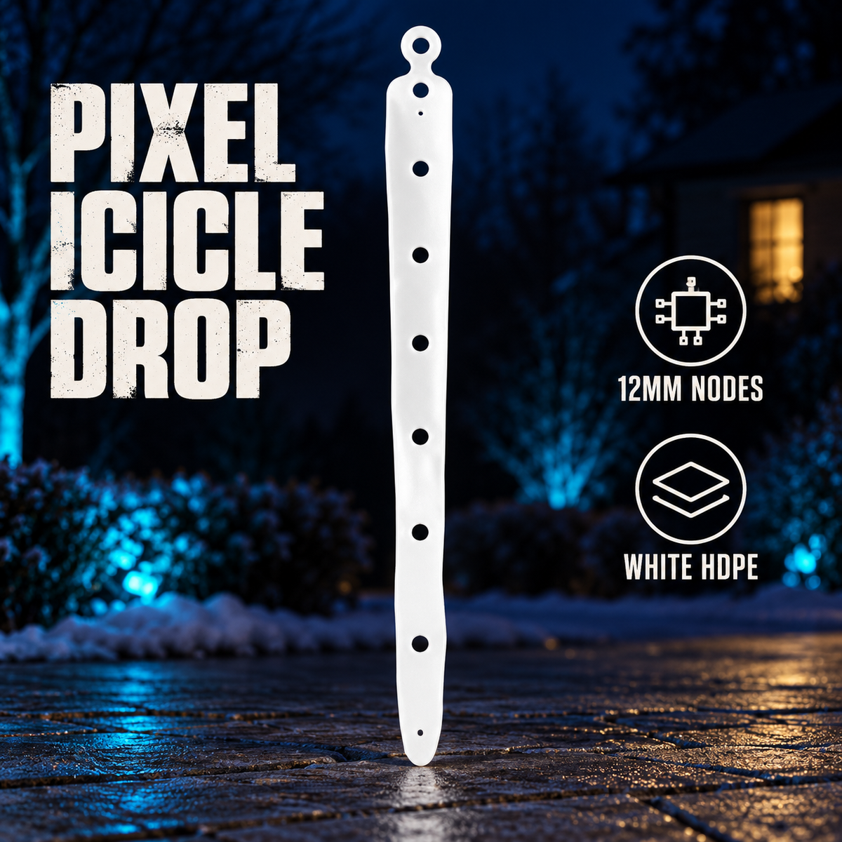 Boscoyo Pixel Icicle single mounting drop in white with seven pixel holes
