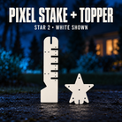 Boscoyo white pixel stake and Star 2 topper shown as two unassembled coro components; Star 2 option shown.