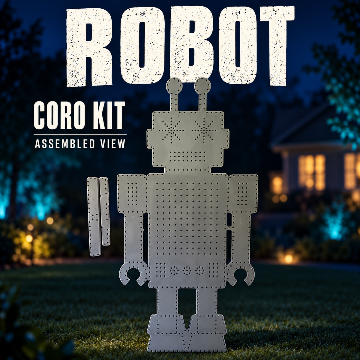 Boscoyo Robot coro kit shown assembled with its two original backer plates and unlit pixel holes.