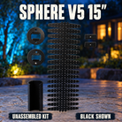 Boscoyo Sphere V5 15-inch unassembled black kit showing its original perforated sheet, two rings, core and two adapter plates without pixels.