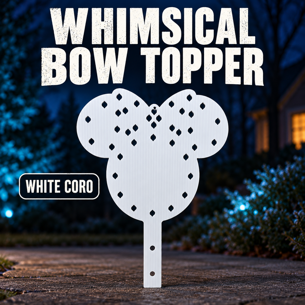 WHIMSICAL BOW TOPPER by Boscoyo Studio, exact product shown in a blue-lit evening yard
