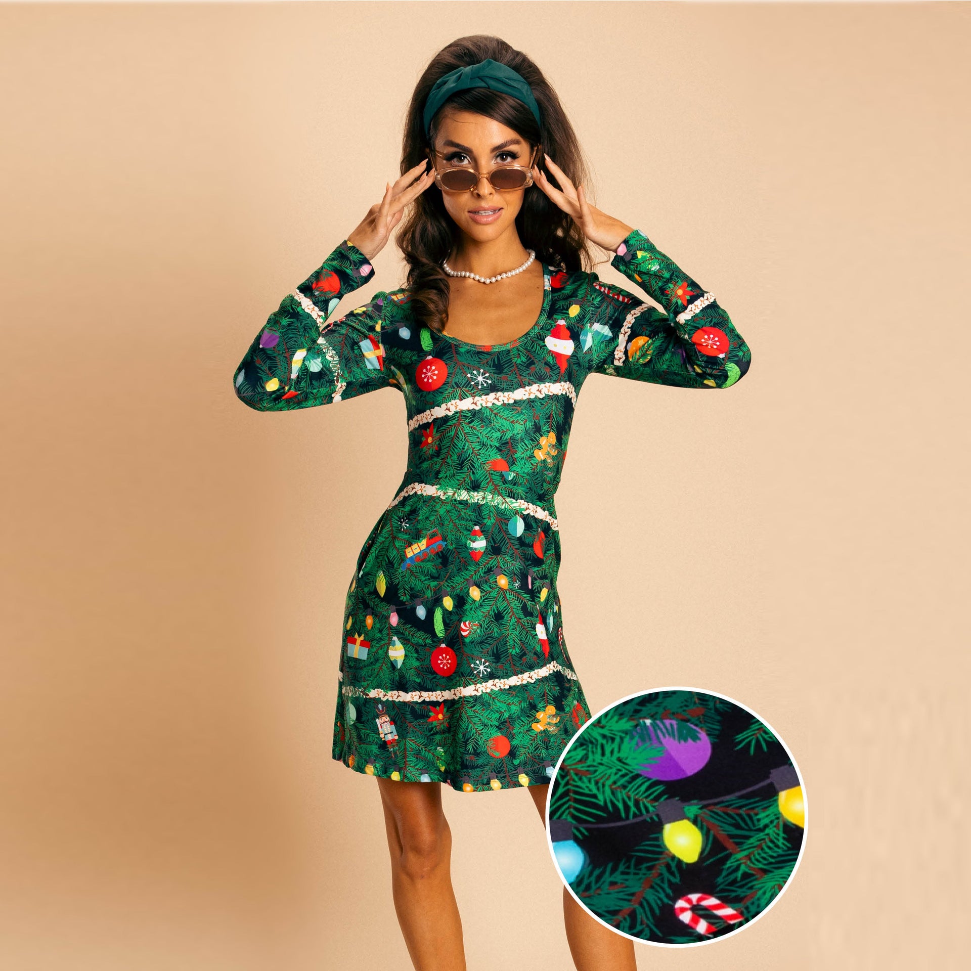 The Christmas Tree Camo | Christmas Tree Print Skater Dress | Size XL