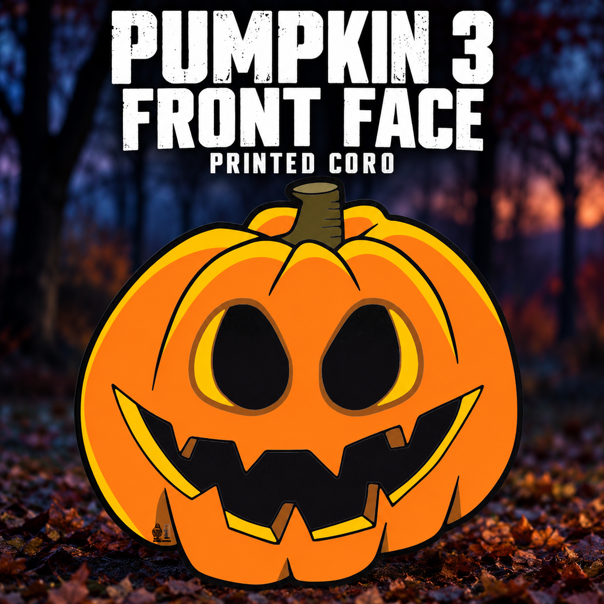 DayCorO Pumpkin 3 Front Face printed coro, shown unlit with its original orange pumpkin artwork.