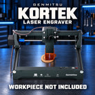 Genmitsu KORTEK laser engraver, showing the exact photographed product against a dark workshop background. Workpiece example is not included.