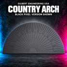 Gilbert Engineering USA Country Arch; black pixel version shown, bare unlit coroplast with empty pixel holes.