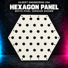 Gilbert Engineering USA Hexagon Panel bare white coro prop, showing its original empty pixel openings and cutout shape.