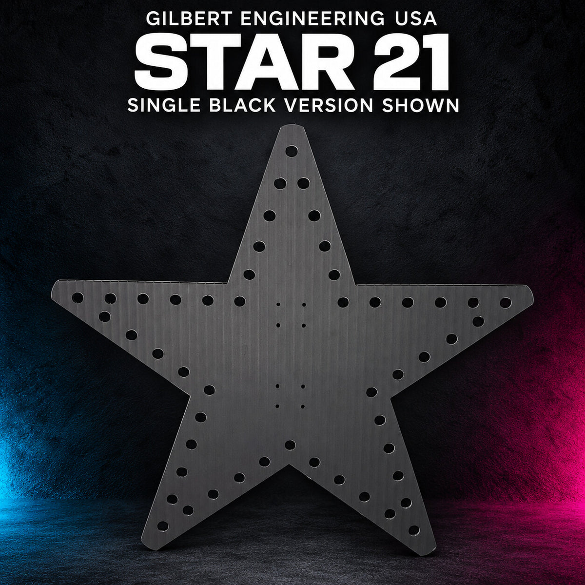 Gilbert Engineering USA Star 21, single-row black bare coro version shown with empty pixel holes.