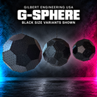 Gilbert Engineering USA G-Sphere; black size variants shown, bare unlit coroplast with empty pixel holes.