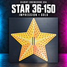 Gilbert Engineering USA IMPRESSION Star36-150 tree topper, gold printed version shown. Actual unlit coro with three pixel-hole rings.