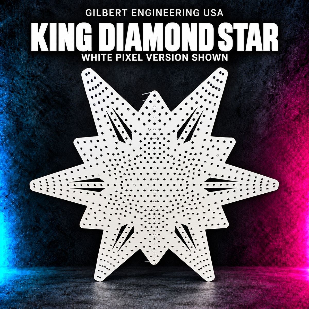 Gilbert Engineering USA King Diamond Star; bare white coroplast pixel version with empty unlit holes.