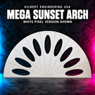 Gilbert Engineering USA Mega Sunset Arch; white pixel version shown, bare unlit coroplast with empty pixel holes.