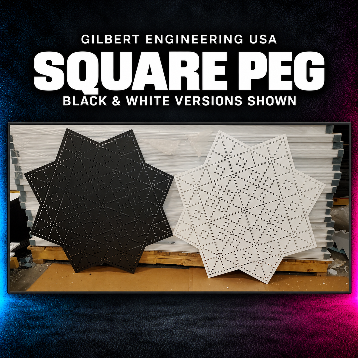 Gilbert Engineering USA Square Peg, black & white versions shown. Original product photograph.