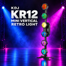 KDJ KR12 mini vertical retro light fixture with its original photographed construction against a blue and magenta stage.