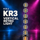 KDJ KR3 vertical retro light fixture with its original photographed construction against a blue and magenta stage.