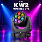 KDJ KW2 mini bee eye fixture with its original photographed construction against a blue and magenta stage.