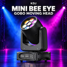KDJ MINI BEE EYE gobo moving head fixture with its original housing and controls, shown against a dark blue and magenta stage.