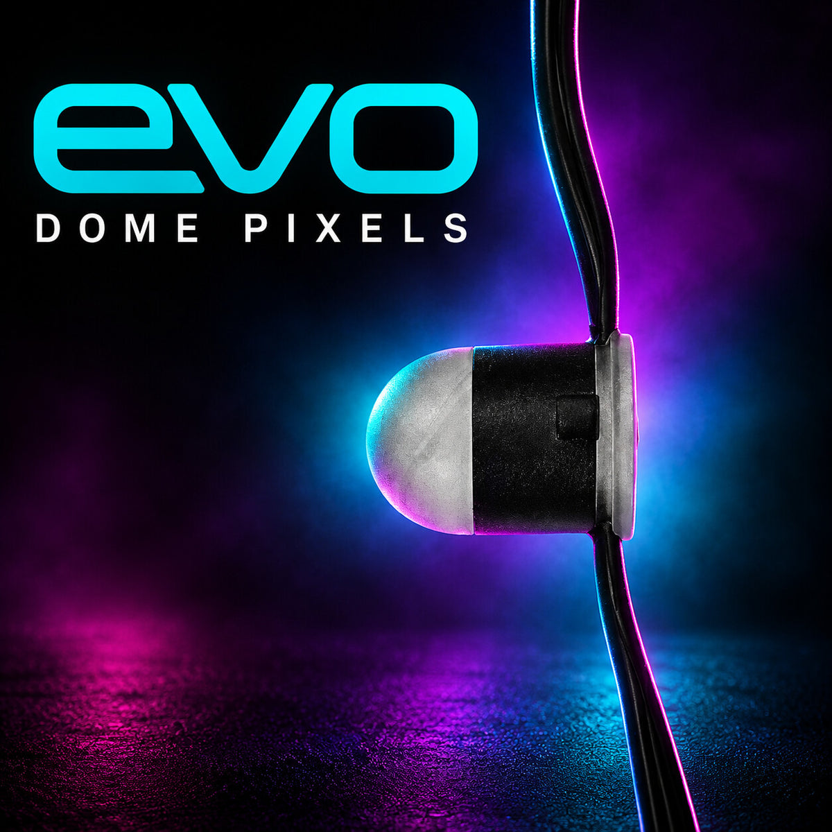 EVO Dome pixel in side view with a frosted dome lens, black body and black cable.