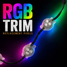 RGB Trim replacement pixel pucks with clear housings and black connecting cable.