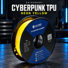 SainSmart Cyberpunk TPU filament in Neon Yellow, shown on the original labeled black spool.