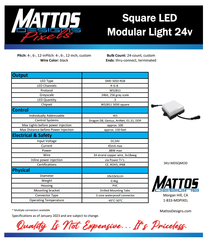 Square LED Modular Light 24v - Mattos Designs LLC